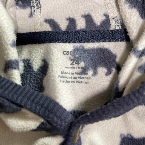 CARTERS One Piece Hooded Fleece Outfit White With Navy Bears 24 Months - Picture 5 of 10
